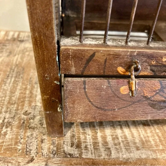 Leaning Birdcage Wooden and Wire Vintage Birdcage Poor Shape - Picture 10 of 16